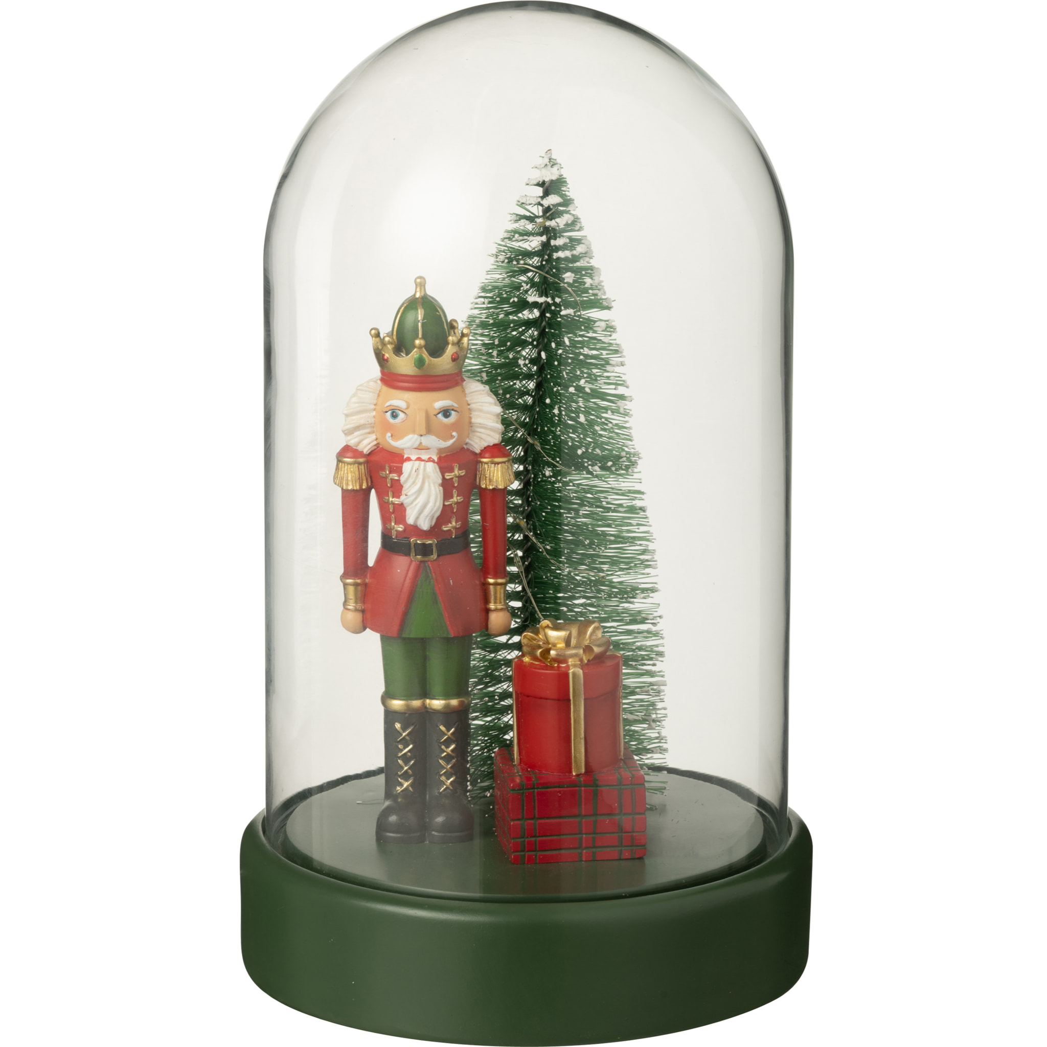 J-Line Cloche décorative Casse-Noisette  + Arbre + Cadeaux - polyrésine - rouge/vert foncé - LED