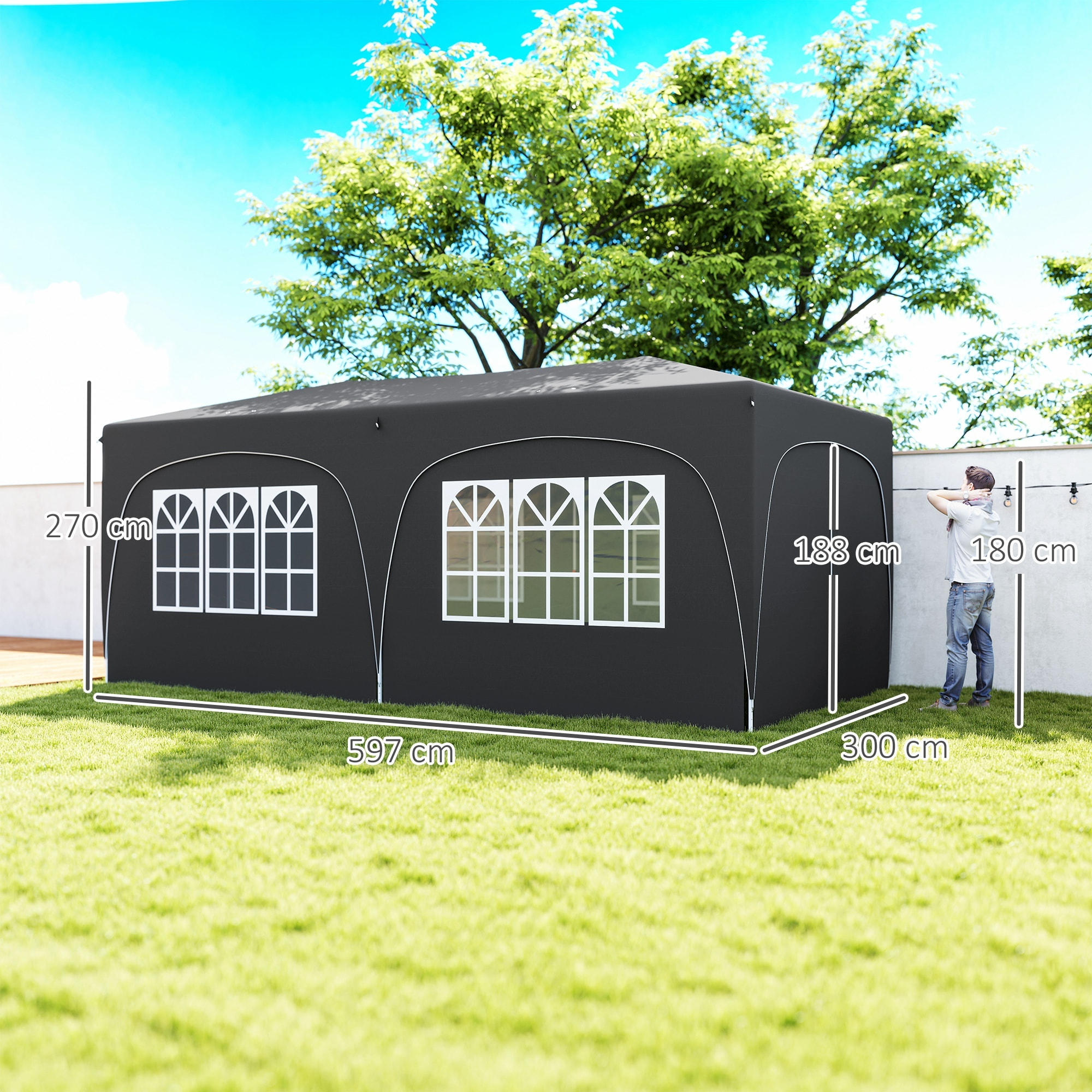 Carpa Plegable Gazebo 6x3 m Cenador Plegable con Altura Ajustable 6 Paredes Laterales Anti-UV y Bolsa de Transporte Pabellón de Jardín para Camping Fiestas