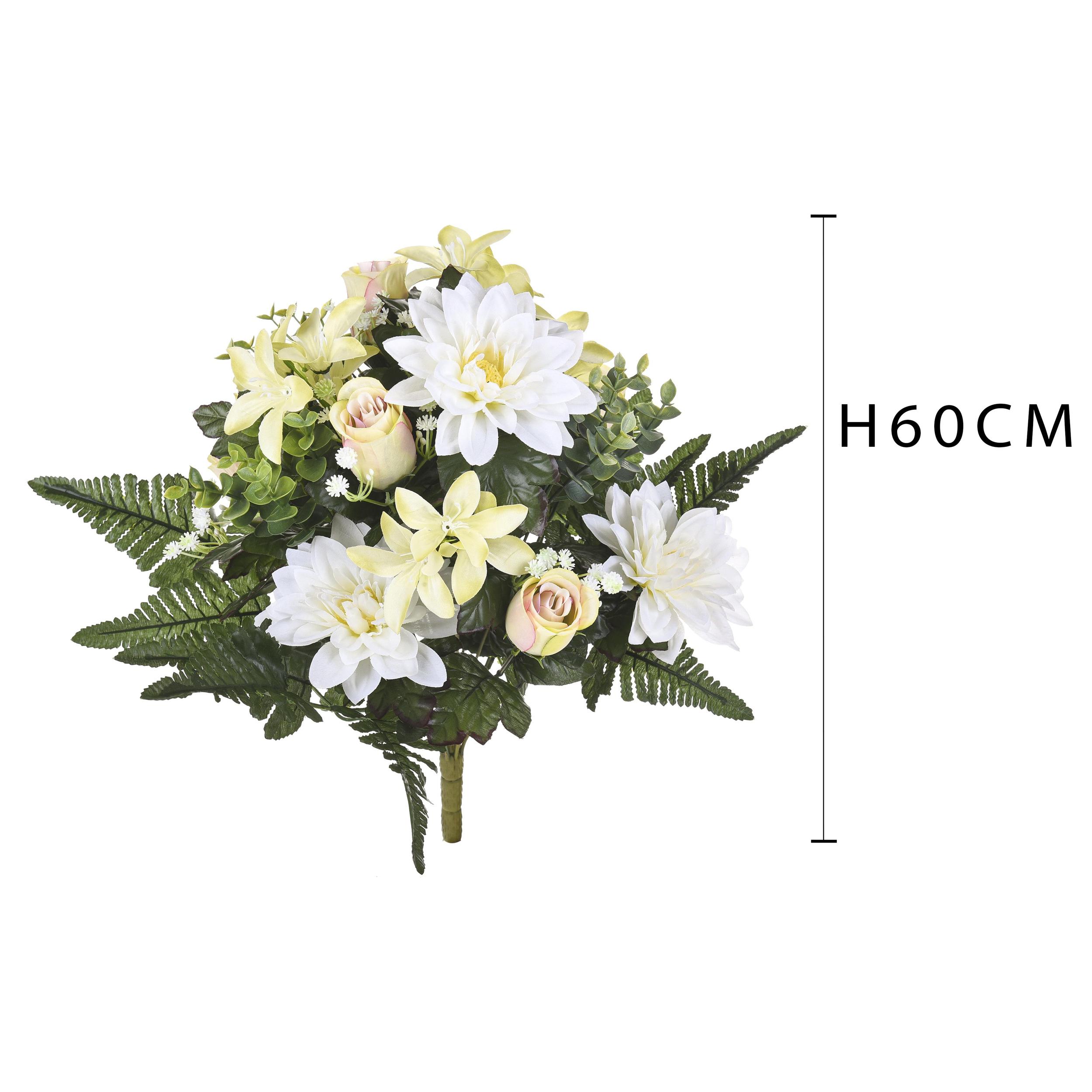 Bouquet c con dalie. Larghezza Cmd - Pezzi 2 - 20X60X20cm - Colore: Bianco - Bianchi Dino - Fiori Artificiali