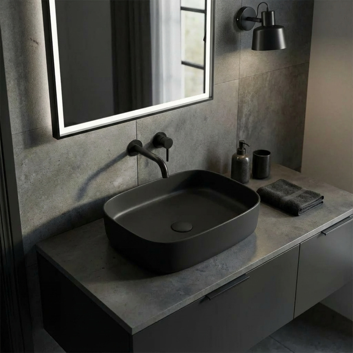 Vasque à poser rectangulaire 50 x 37,5 x 13,5 cm sans trop-plein noir mat PixL (CEPX4937BKM)