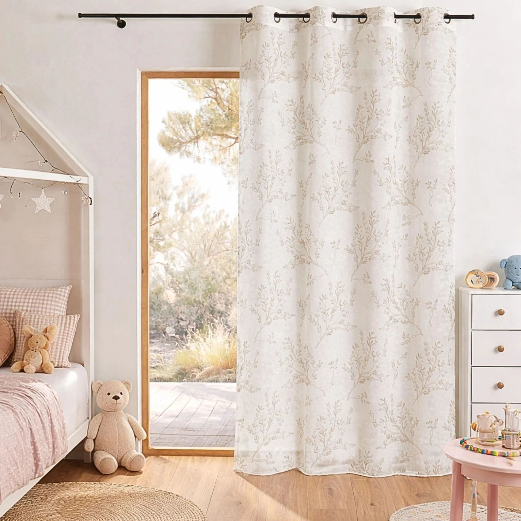 Voilage impression feuillage poétique - Beige