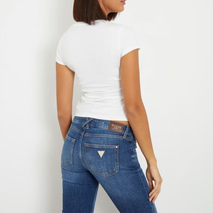 T-shirt - logo - orné de strass - coton - blanc