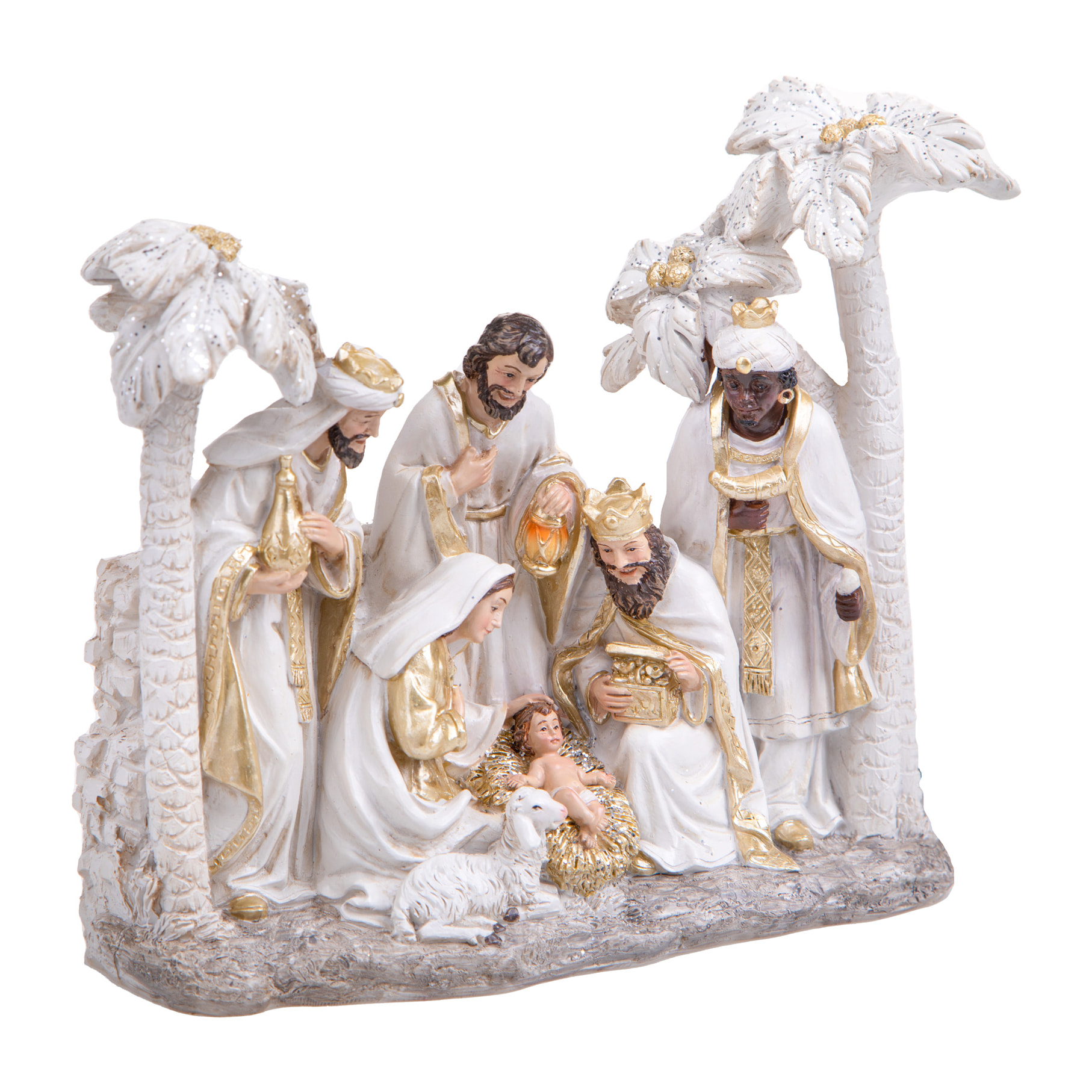 NativitÃ Con Palme. Altezza 21 Cm - Pezzi 1 - 15X21X6cm - Colore: Verde - Bianchi Dino - Articoli Natalizi