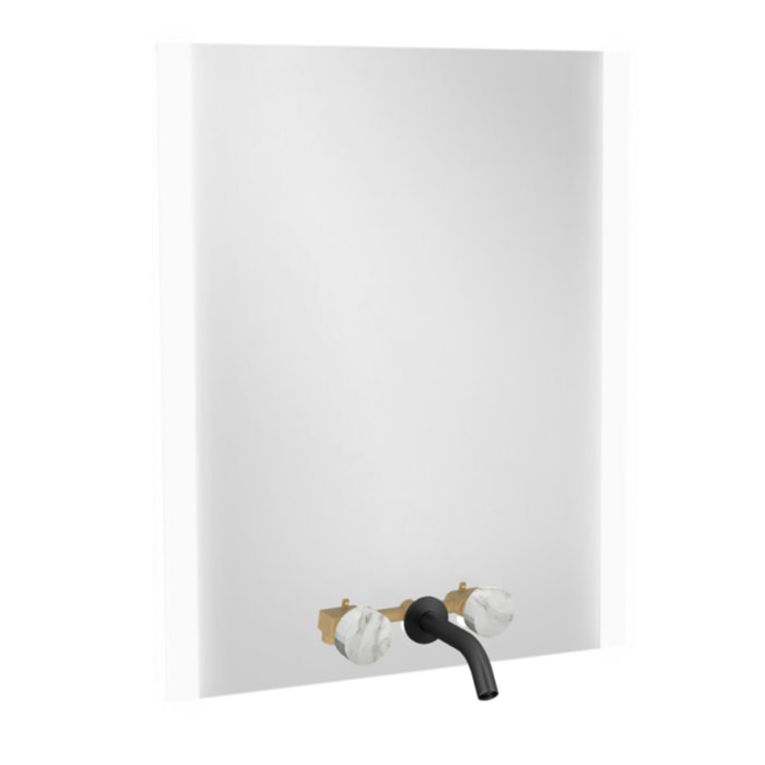 Miroir 3 trous 60 cm + mélangeur lavabo encastré 3 trous Grands Boulevards marbre envoûtant et noir