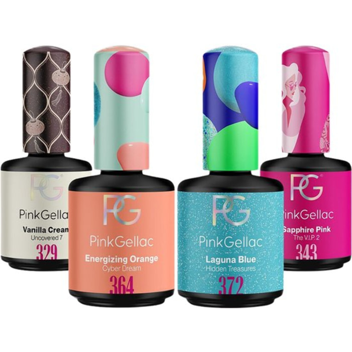 Set vernis semi-permanent - 4 x 15 ml Crème, Rose, Orange & Bleu