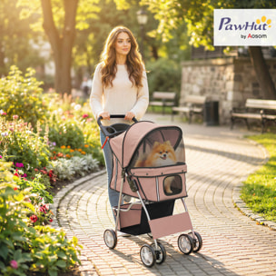 Poussette buggy pliable pour chiens tissu 600D Oxford imperméable 4 roues café