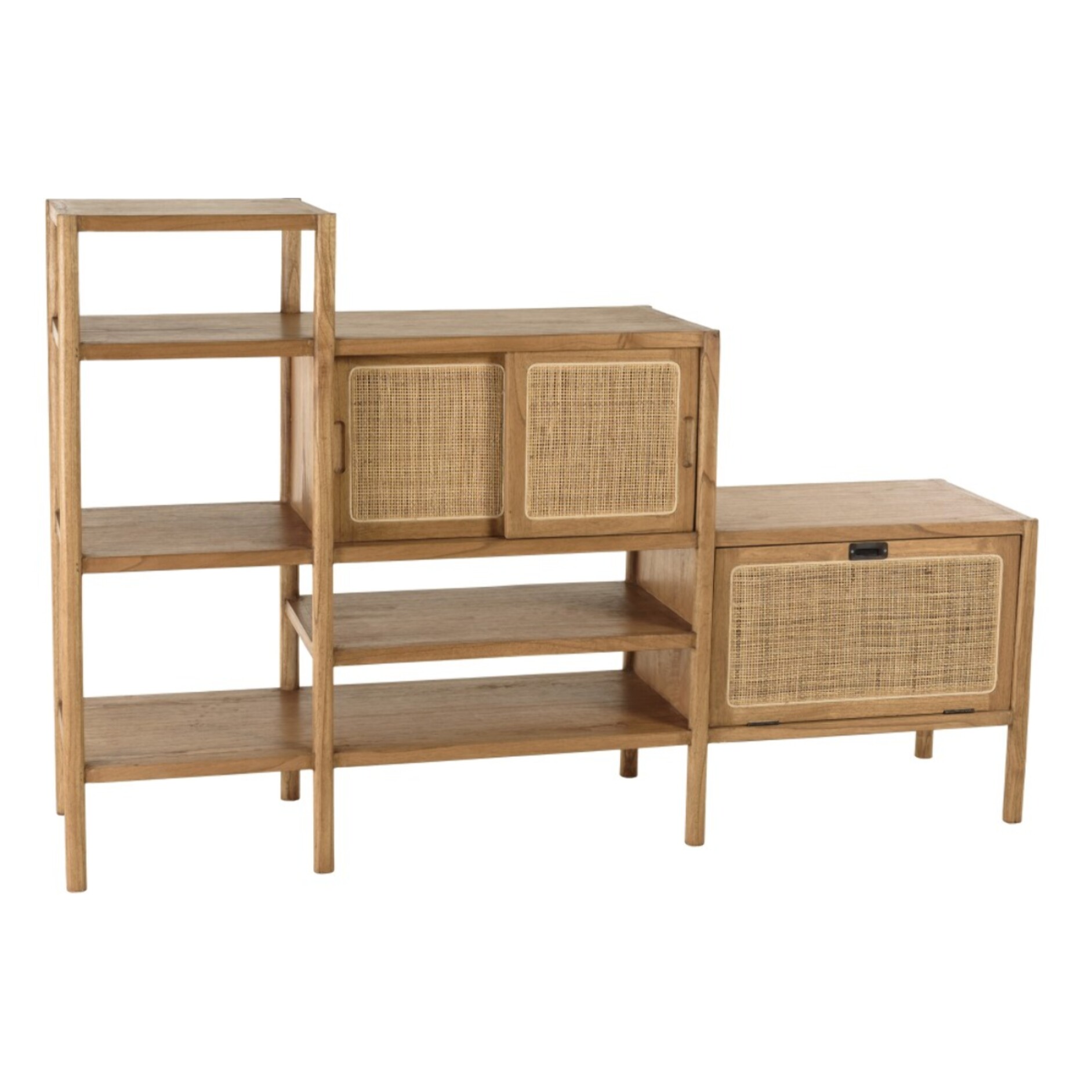 AMY - Bibliothèque en escalier en bois de mindi et rotin naturel AMY