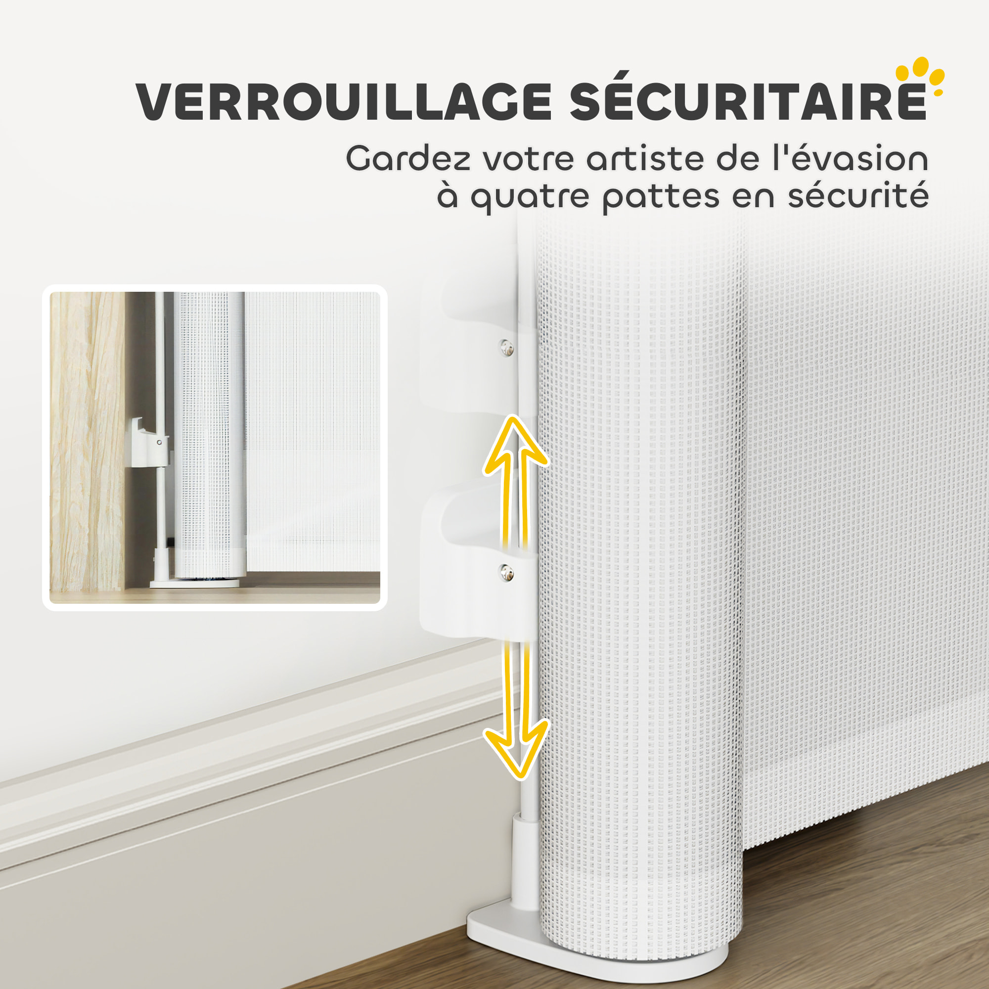 Barrière de sécurité chien rétractable 0-140 cm H.86 cm verrouillage auto alu PVC blanc