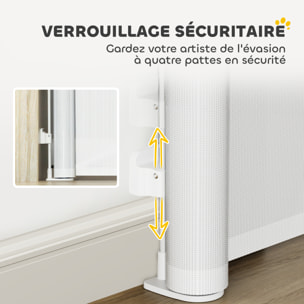 Barrière de sécurité chien rétractable 0-140 cm H.86 cm verrouillage auto alu PVC blanc