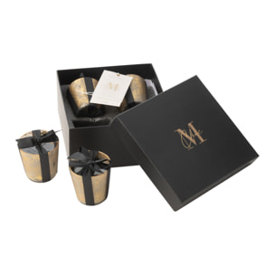 J-Line bougie parfumée M-Chic - Oud & Amber - verre - or/noir - 20H - boîte de 4