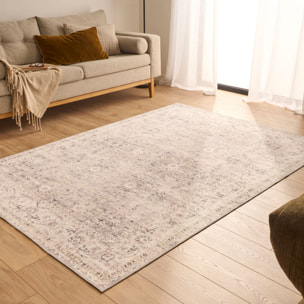 OTTOMAN - Tapis à poils courts doux à motif floral classique gris