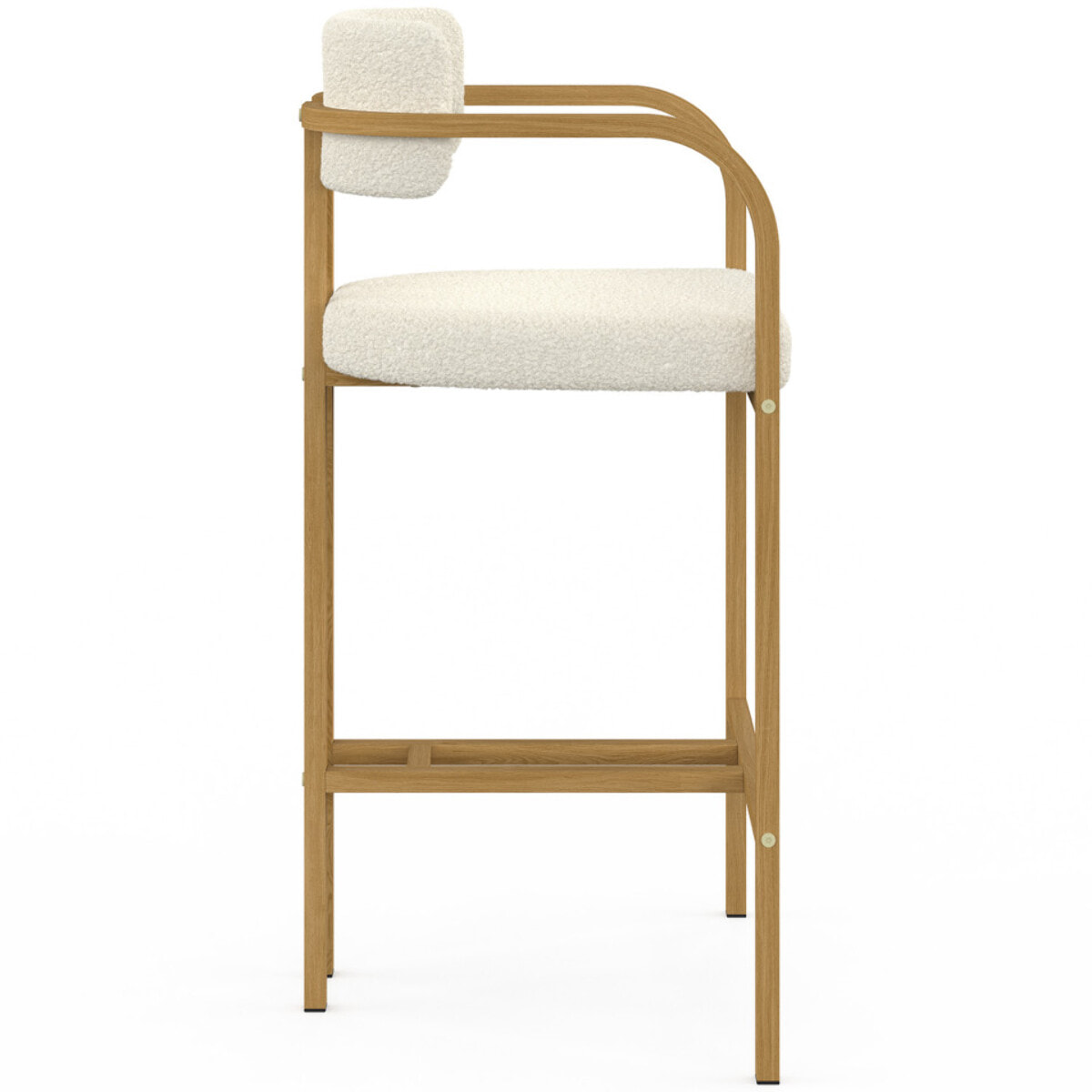 Tabourets de bar Elsa bouclette blanche pieds effet bois - lot de 4