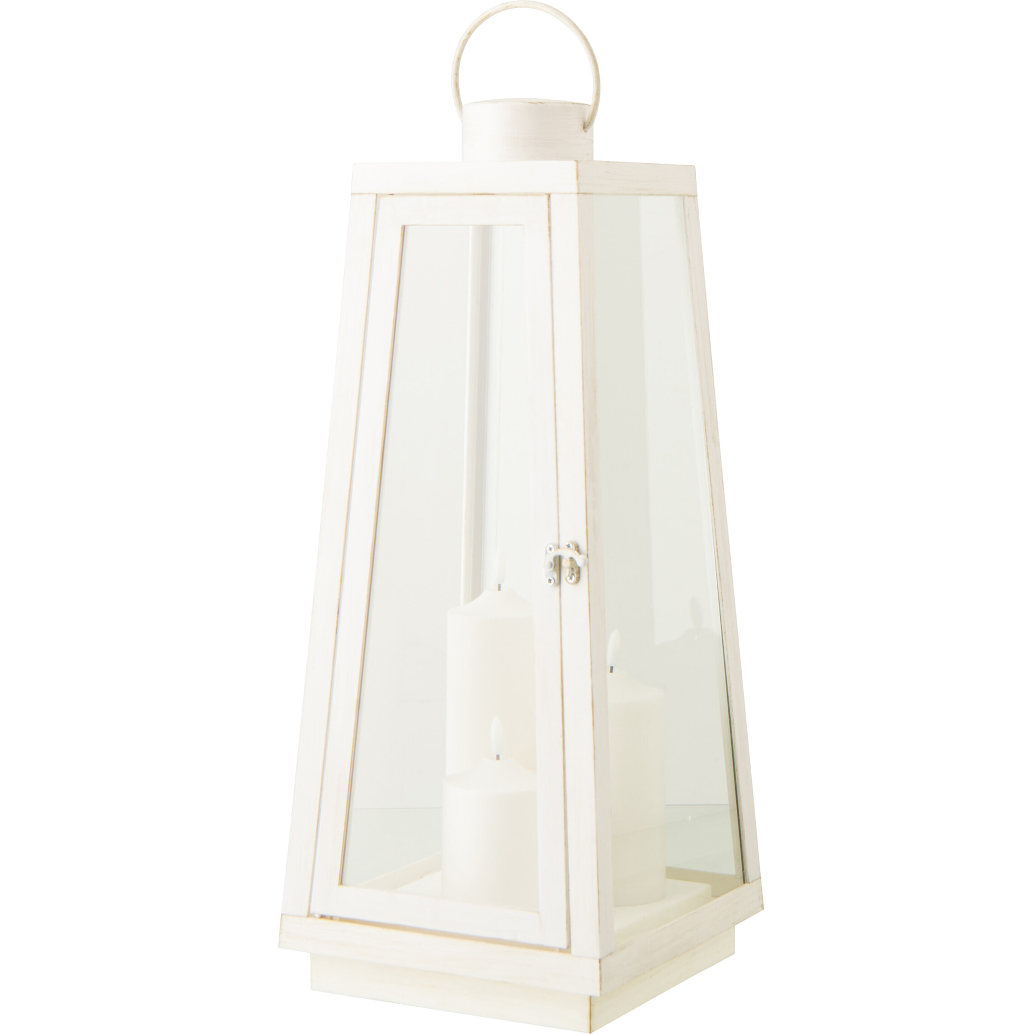 J-Line Lanterne + Bougie - verre - blanc - large - lumières LED