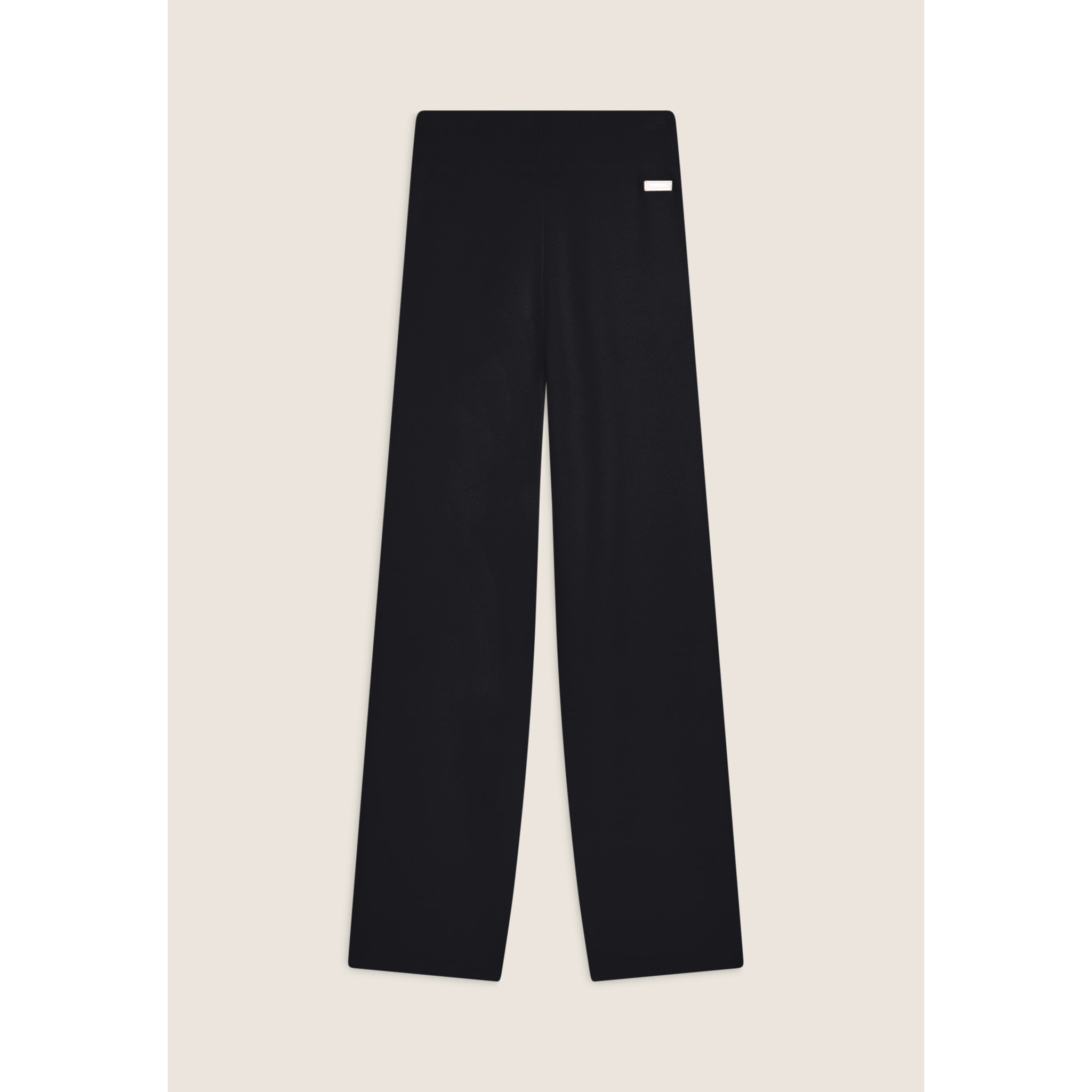 Pantalone in maglia tricot rasata con gamba larga