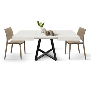 Tavolo FORTE DEI MARMI in legno, finitura bianco frassinato e base a X in metallo antracite, allungabile 95x90 cm - 145 x 90 cm