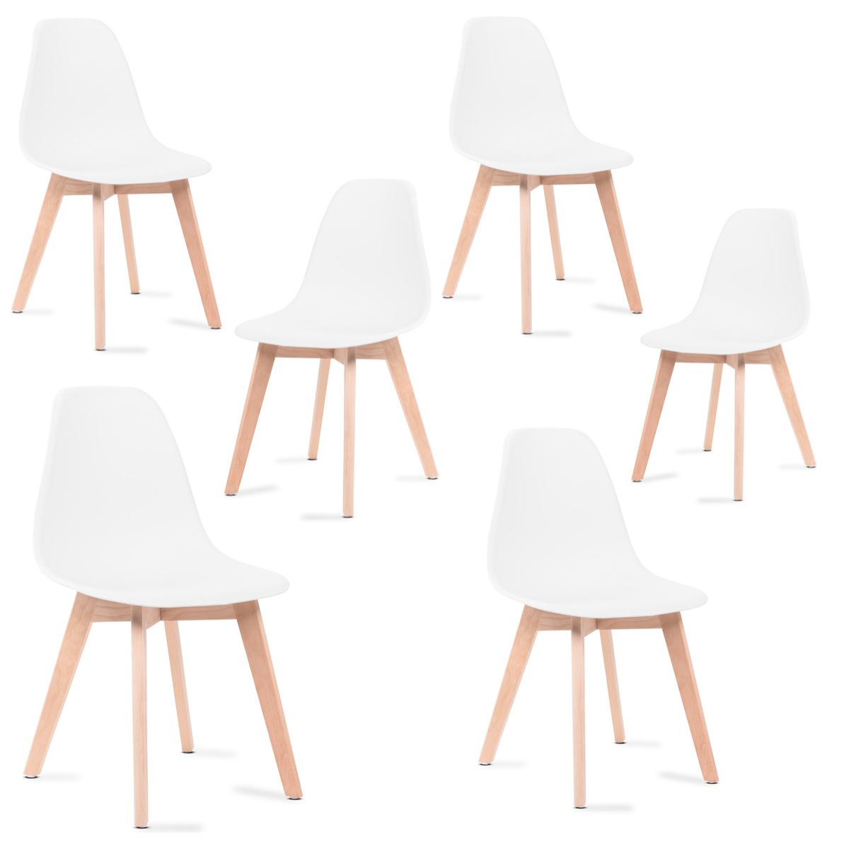 Pack 6 sillas de comedor blanco diseño nordico tulip con patas madera