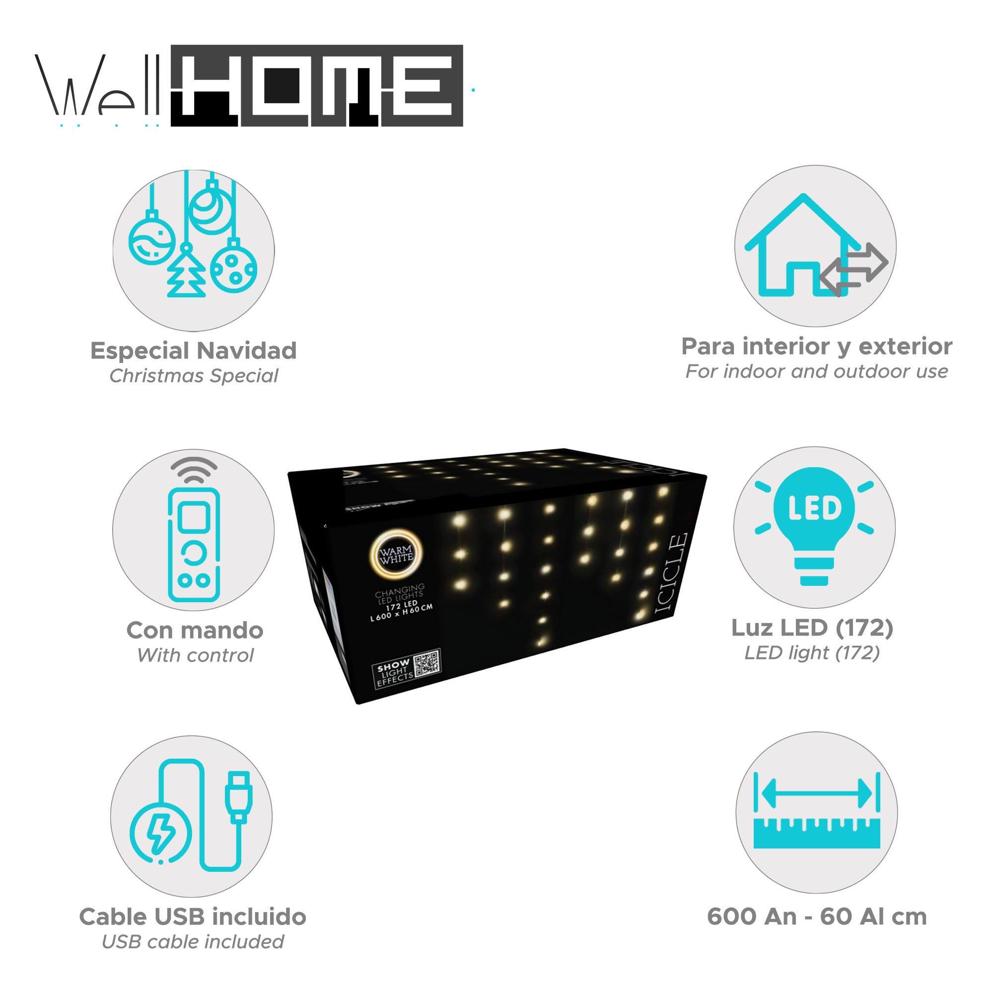 conjunto de luces de cortina con 172 luces led blanco cálido con control remoto 40 cuerdas