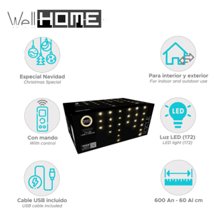 conjunto de luces de cortina con 172 luces led blanco cálido con control remoto 40 cuerdas