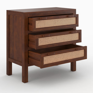 Commode en bois de manguier et cannage - Tiki