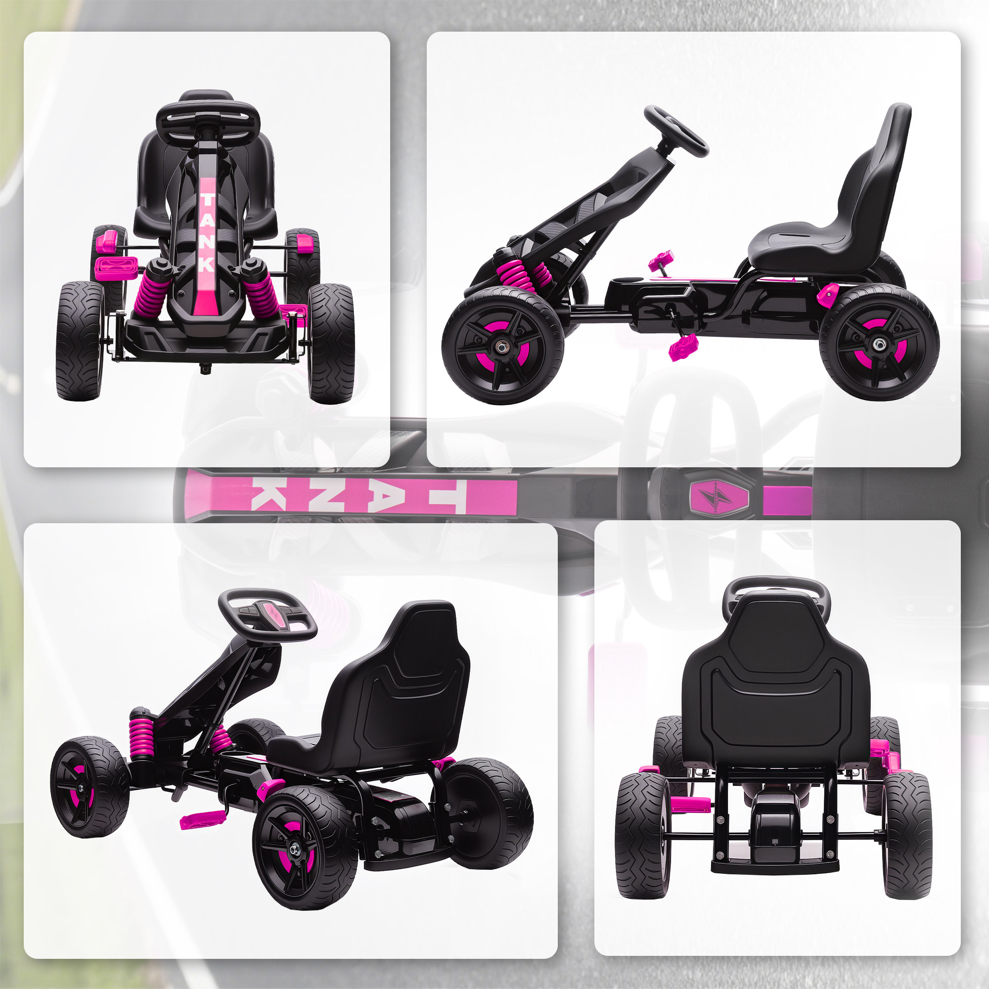 Kart à pédales enfant - Go Kart - carter chaine fermé - marche AV AR - métal plastique noir rose