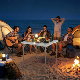 Table de camping carrée pliante hauteur réglable métal HDPE blanc