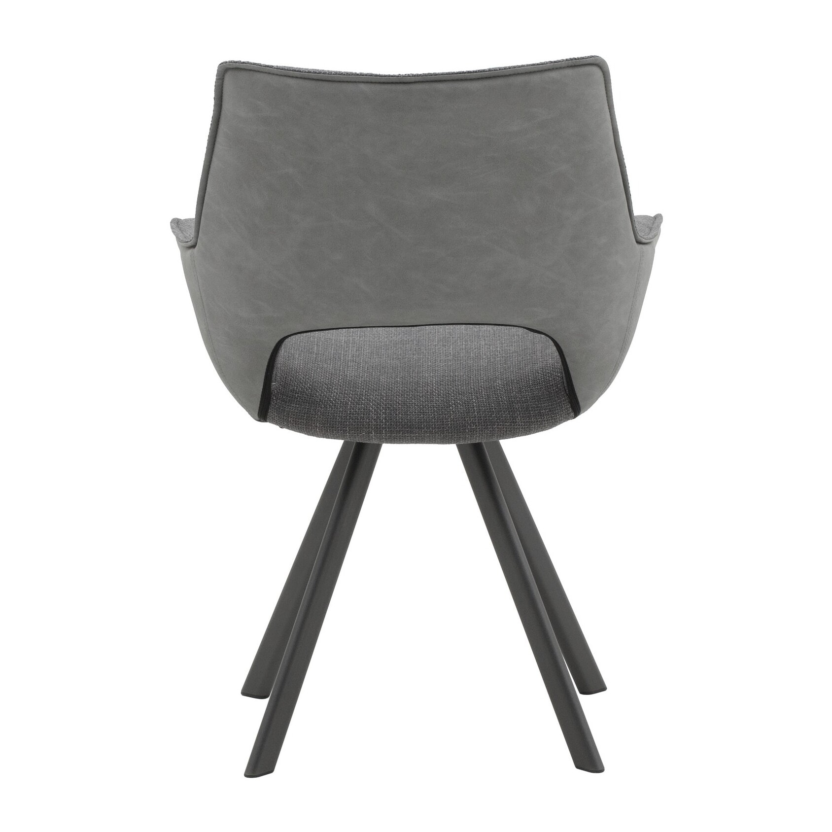 Set di 4 sedie MONTMARTRE in similpelle grigio, tessuto grigio e gambe in metallo nero, con braccioli