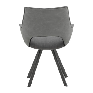 Set di 4 sedie MONTMARTRE in similpelle grigio, tessuto grigio e gambe in metallo nero, con braccioli