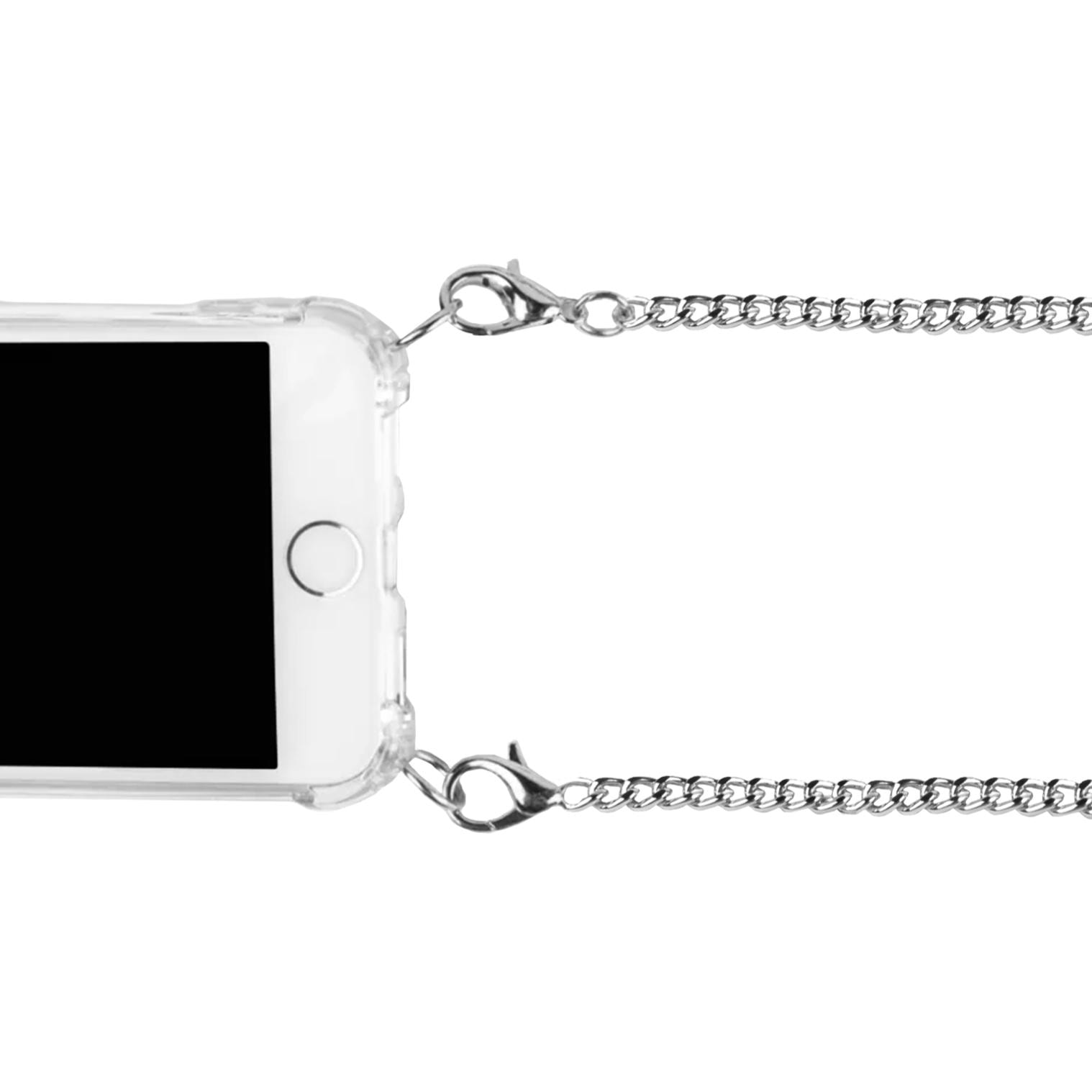 Carcasa transparente iPhone 11 con colgante cadena metálica. Accesorio de moda, ajuste perfecto y máxima protección