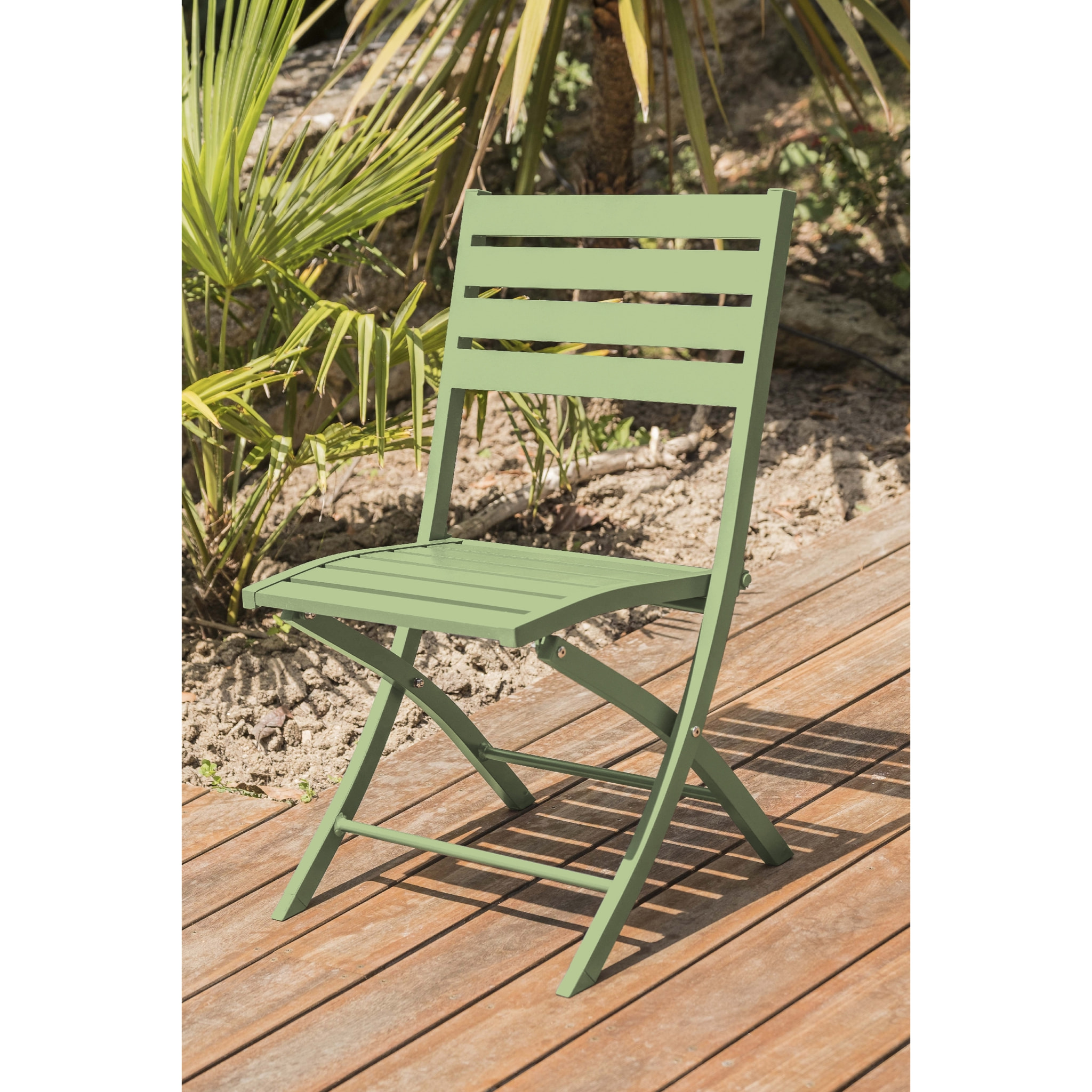 MARIUS - Chaise de jardin pliante en aluminium vert lagune