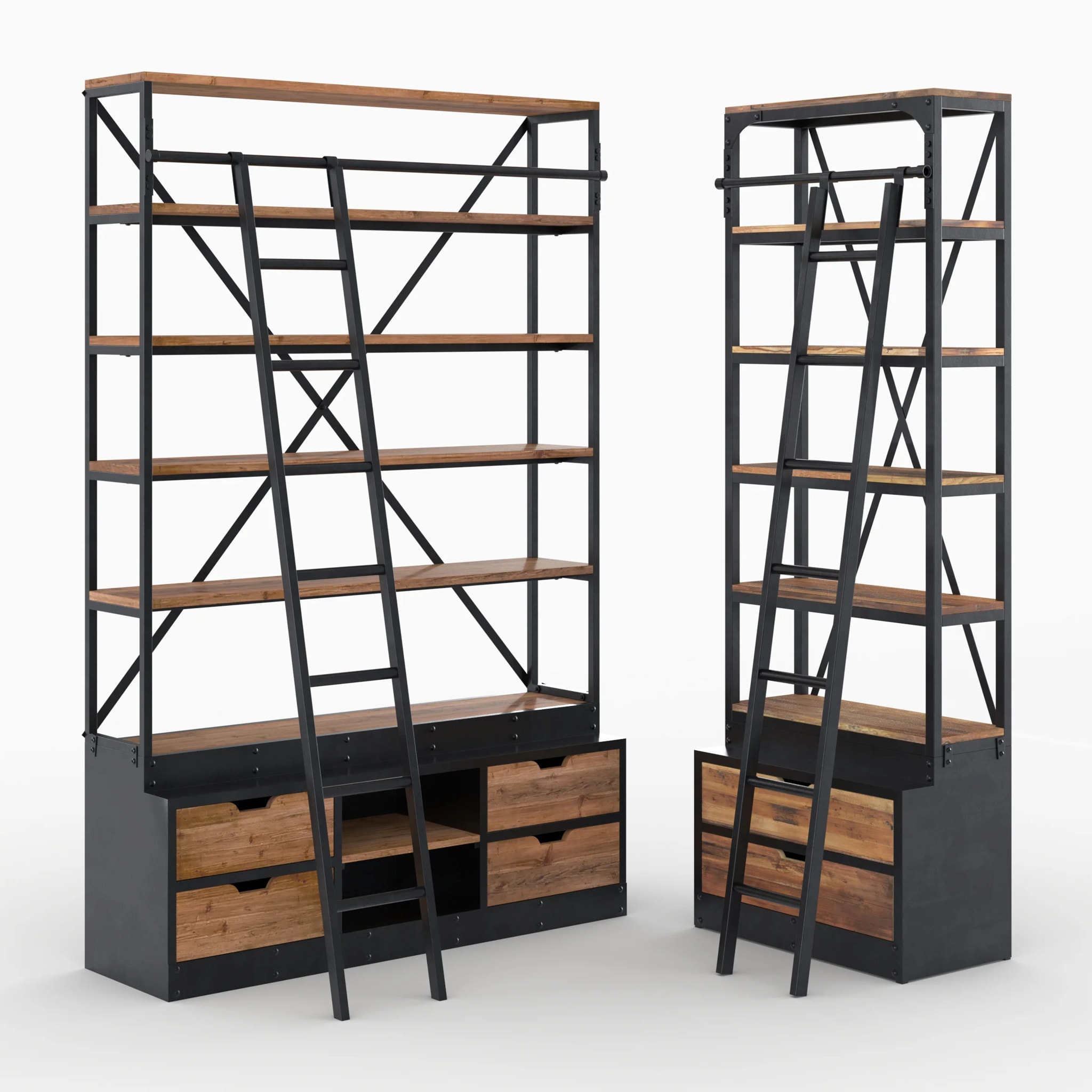 Ensemble de 2 bibliothèques en bois et métal - Kasi