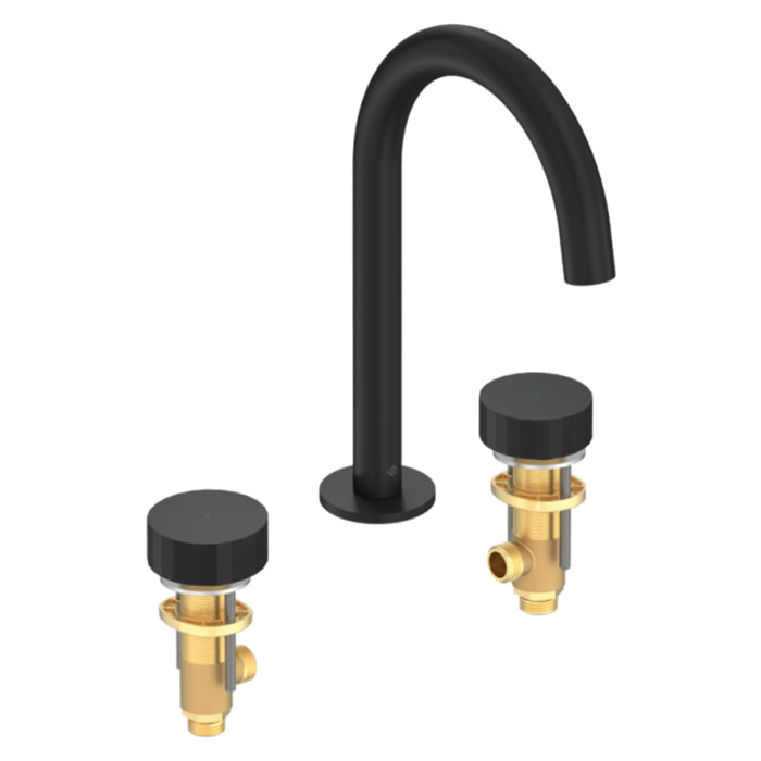 Pack mitigeur lavabo 3 trous L Grands Boulevards noir mat avec mécanisme complet
