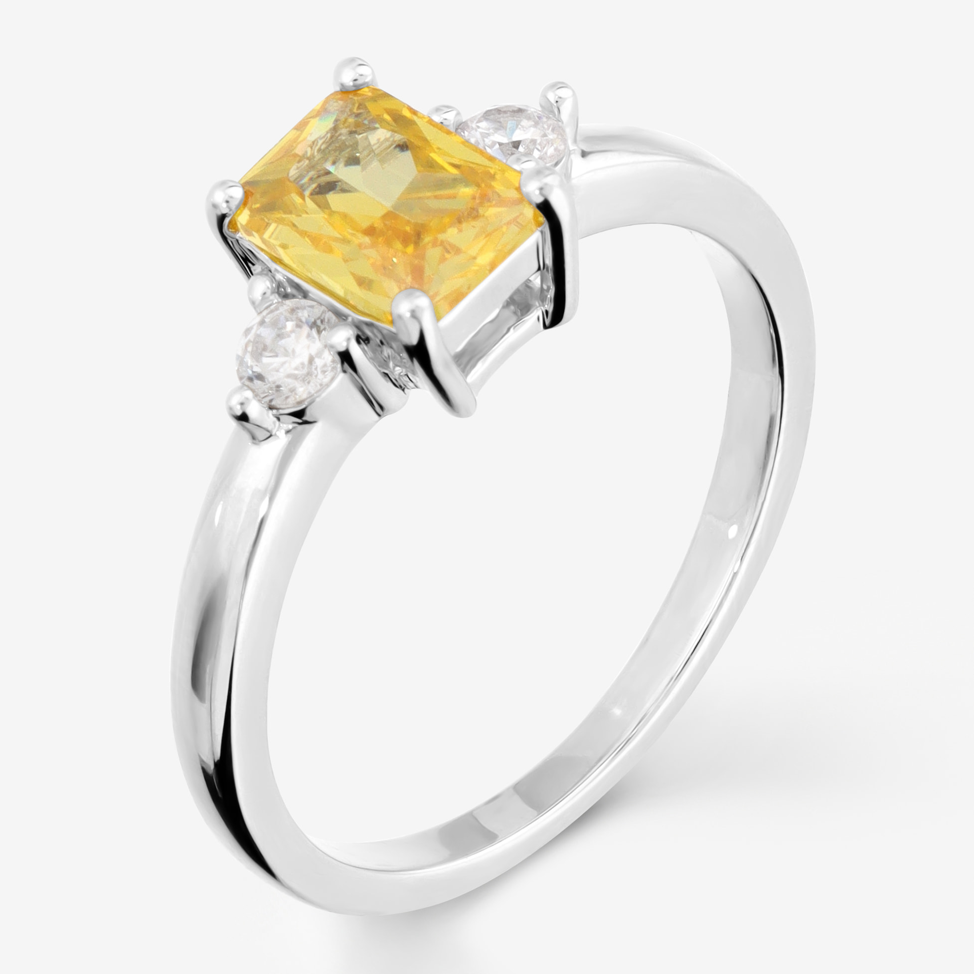 Anello Solitario con Cubic Zirconia Bianche e Gialla