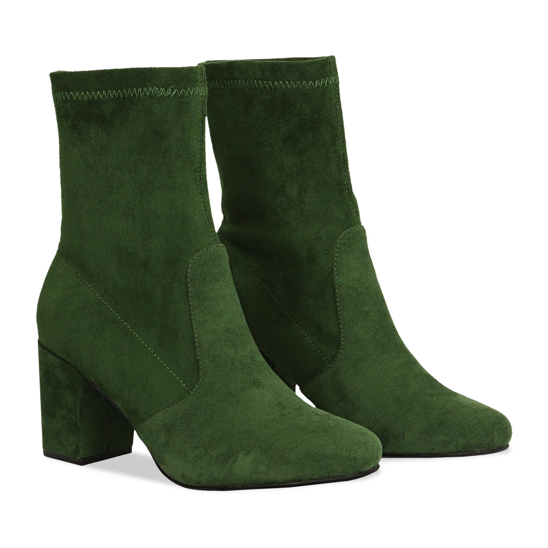 Ankle boots verdi in microfibra, tacco 7,5 cm