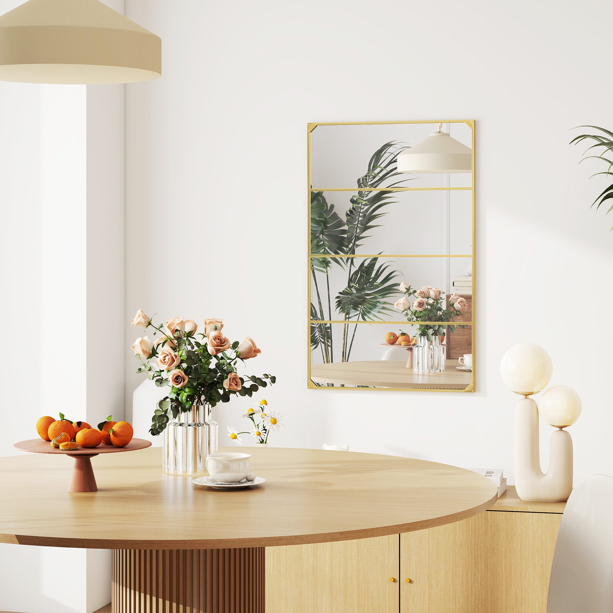 Miroir mural verrière rectangulaire style industriel - horizontal ou vertical - 4 crochets - métal doré