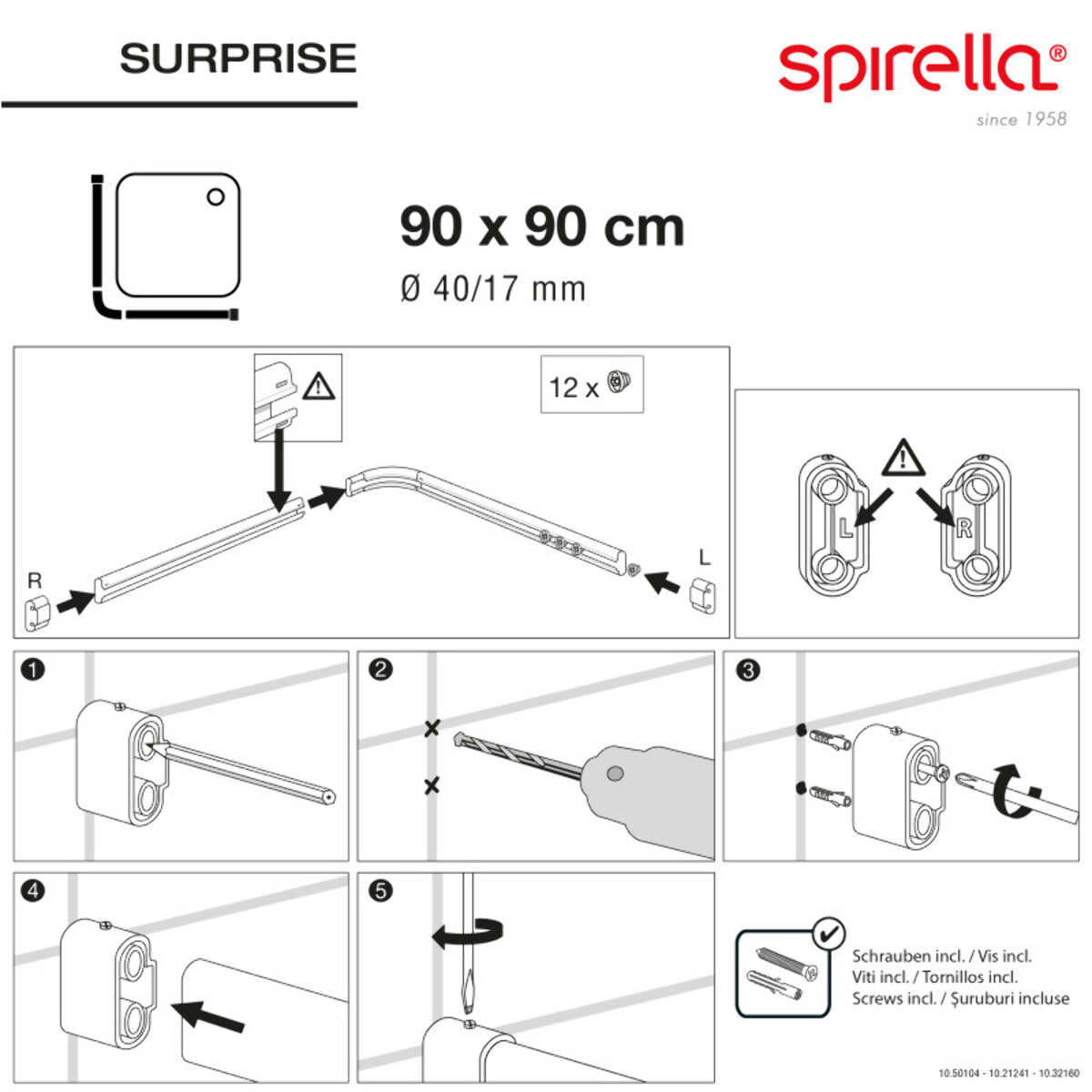 Barre tringle pour rideau de douche d'angle à  fixer en Alu SURPRISE 90x90cm Blanc Spirella