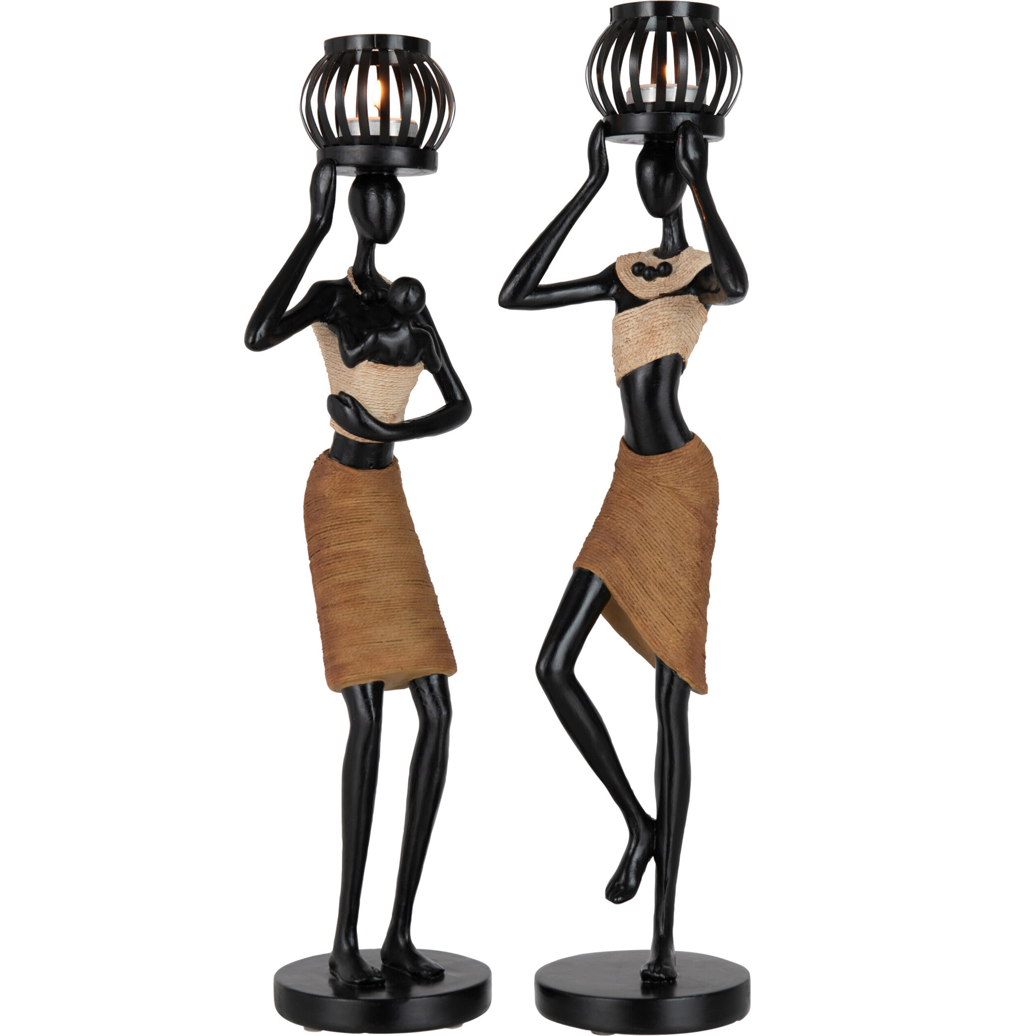 J-Line bougeoir sur Tête Figurine Ethnique  - polyrésine - marron - 2 pcs