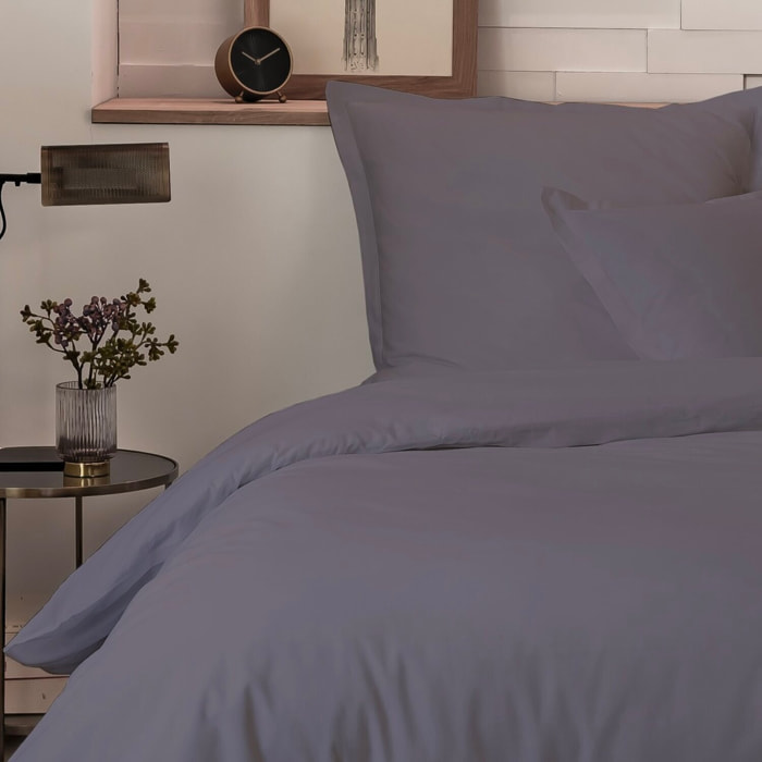 Parure housse de couette 100% percale de coton unie - gris