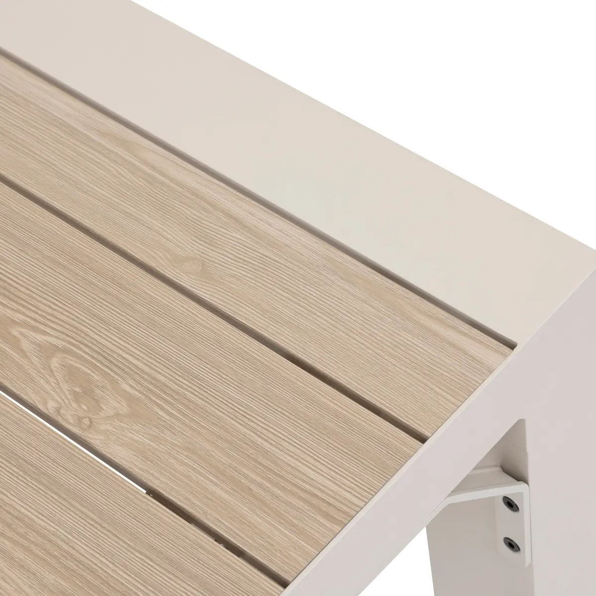 Table de jardin extensible carrée "Évasion" en aluminium lin et blanc traité époxy 10 places
