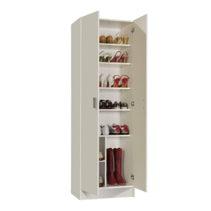 Armadio multiuso Portsmouth, Mobile ausiliario a 2 ante, Guardaroba portascarpe moderno, Scarpiera verticale, cm 59x37h180, Bianco