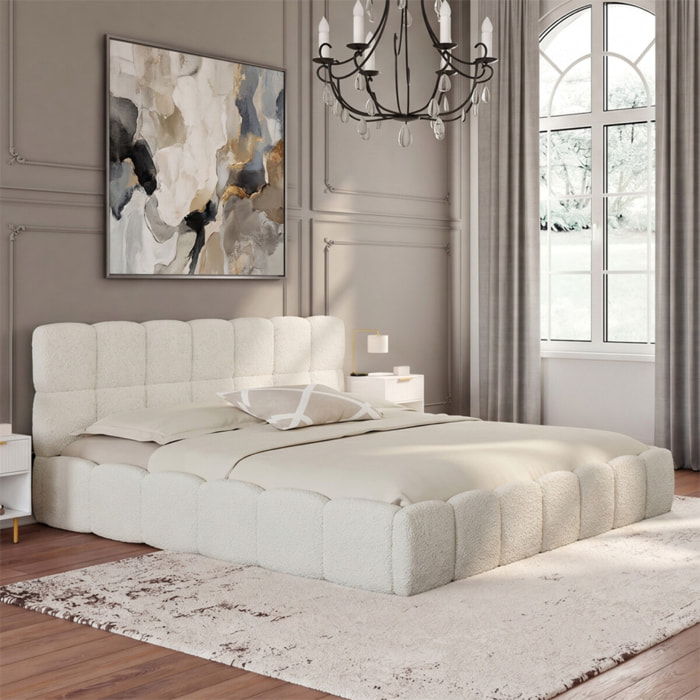 Lit coffre Bubble 180x200cm bouclette blanche
