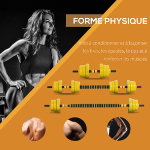 Ensemble d'haltères courtes ou longues 20 Kg - barre d'extension incluse - musculation réglable - entraînement musculaire & haltérophilie