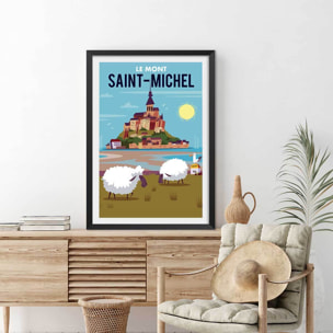 Affiche mont Saint Michel Affiche + cadre en bois - Noir