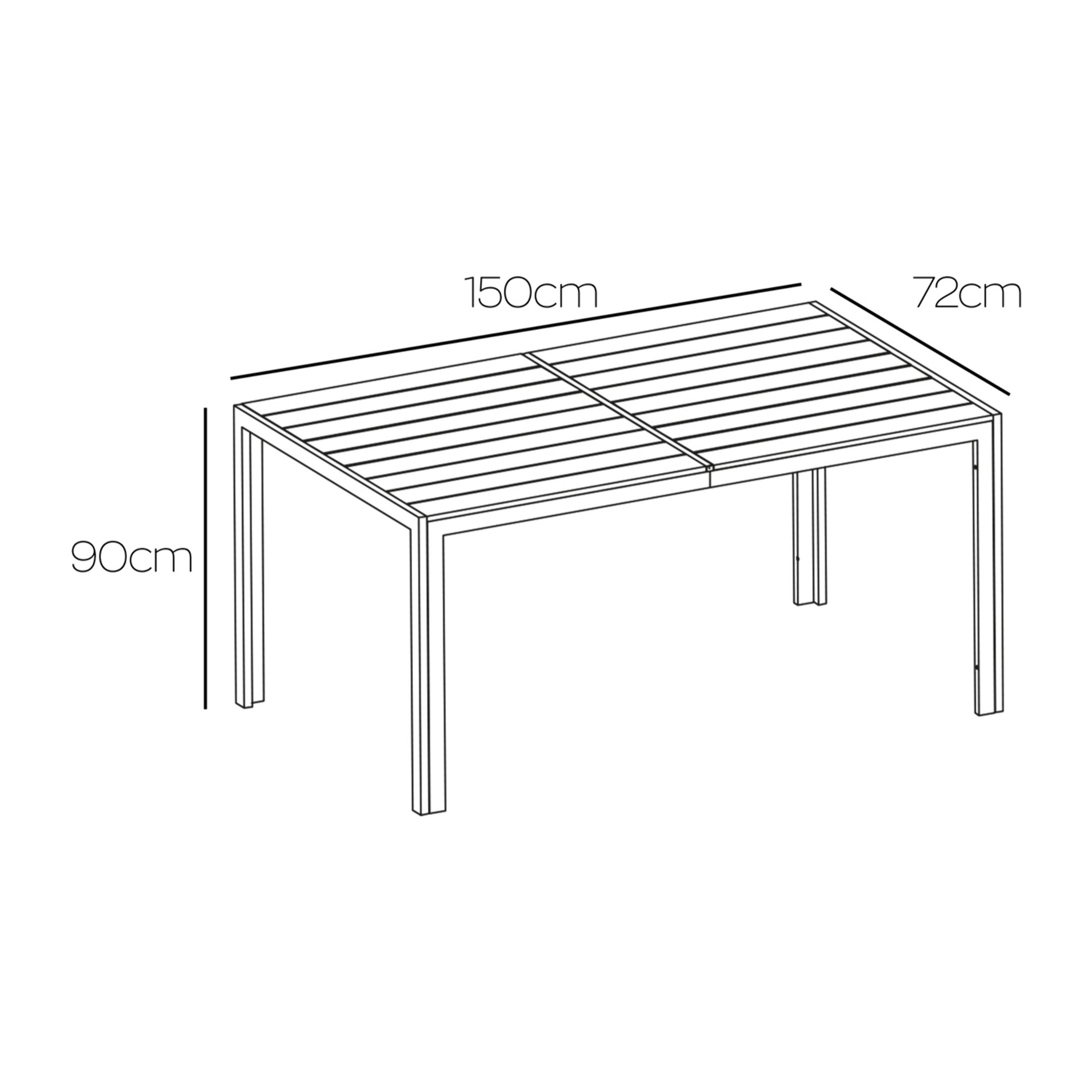 Giano - Tavolo da pranzo da esterno con struttura in metallo e doghe in legno multistrato 150x90cm