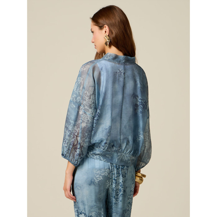 Oltre - Camisa tipo kimono con nudo - Light - blue