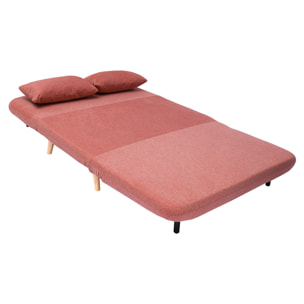 Chauffeuse 2 places convertible en tissu effet velours texturé terracotta et bois clair AMIKO