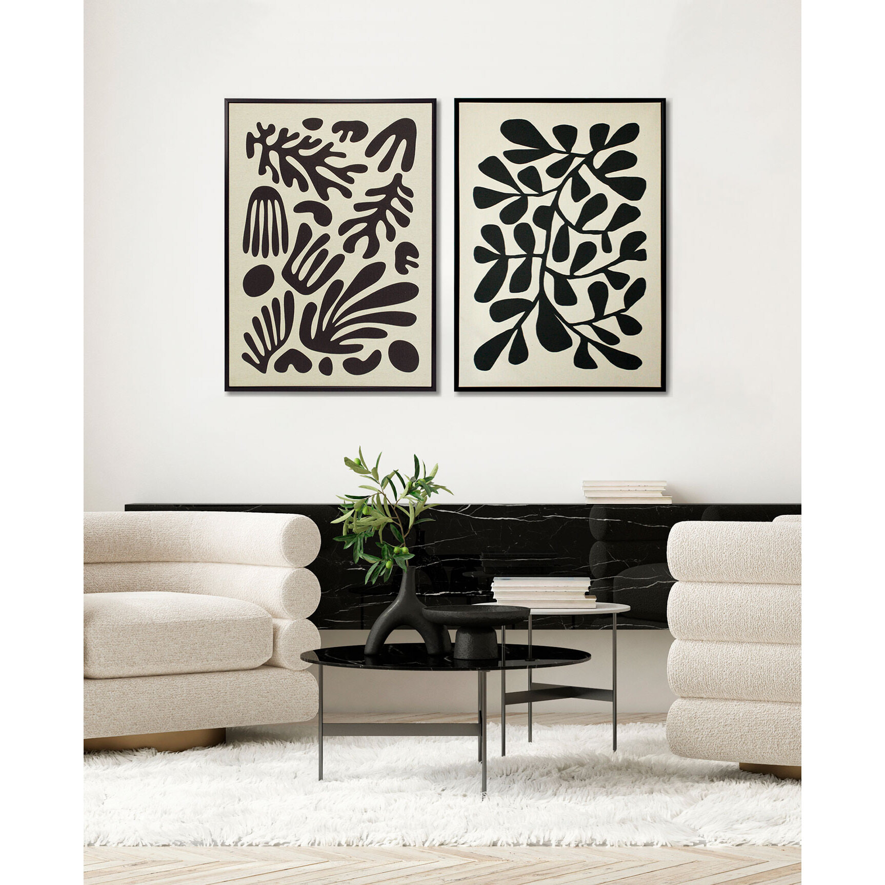 Cuadro Linen lino impresión 3D beige-negro 72x52x4 cm