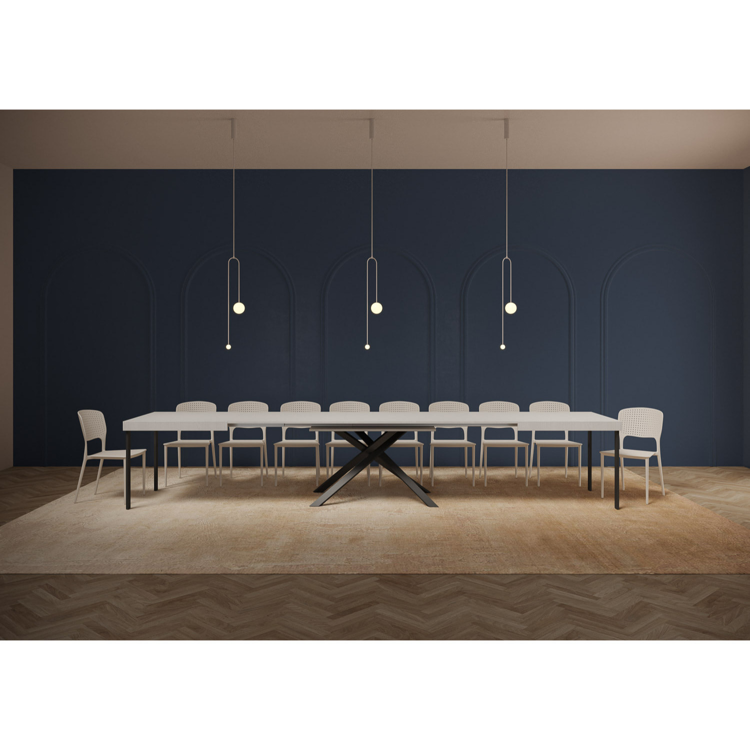 Table extensible 90x200/460cm Karida frêne blanc pieds anthracite