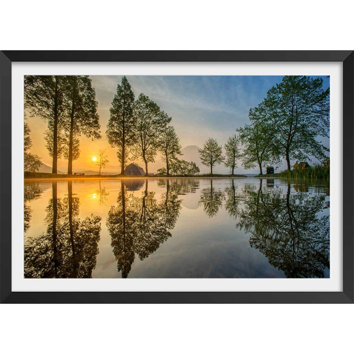 Affiche Reflet du Mont fuji Affiche sous cadre noir