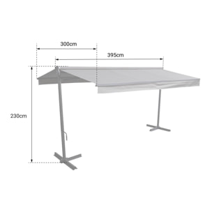 Store double pente FRENE sur pieds 3,95 x 3 m - Toile grise et structure grise