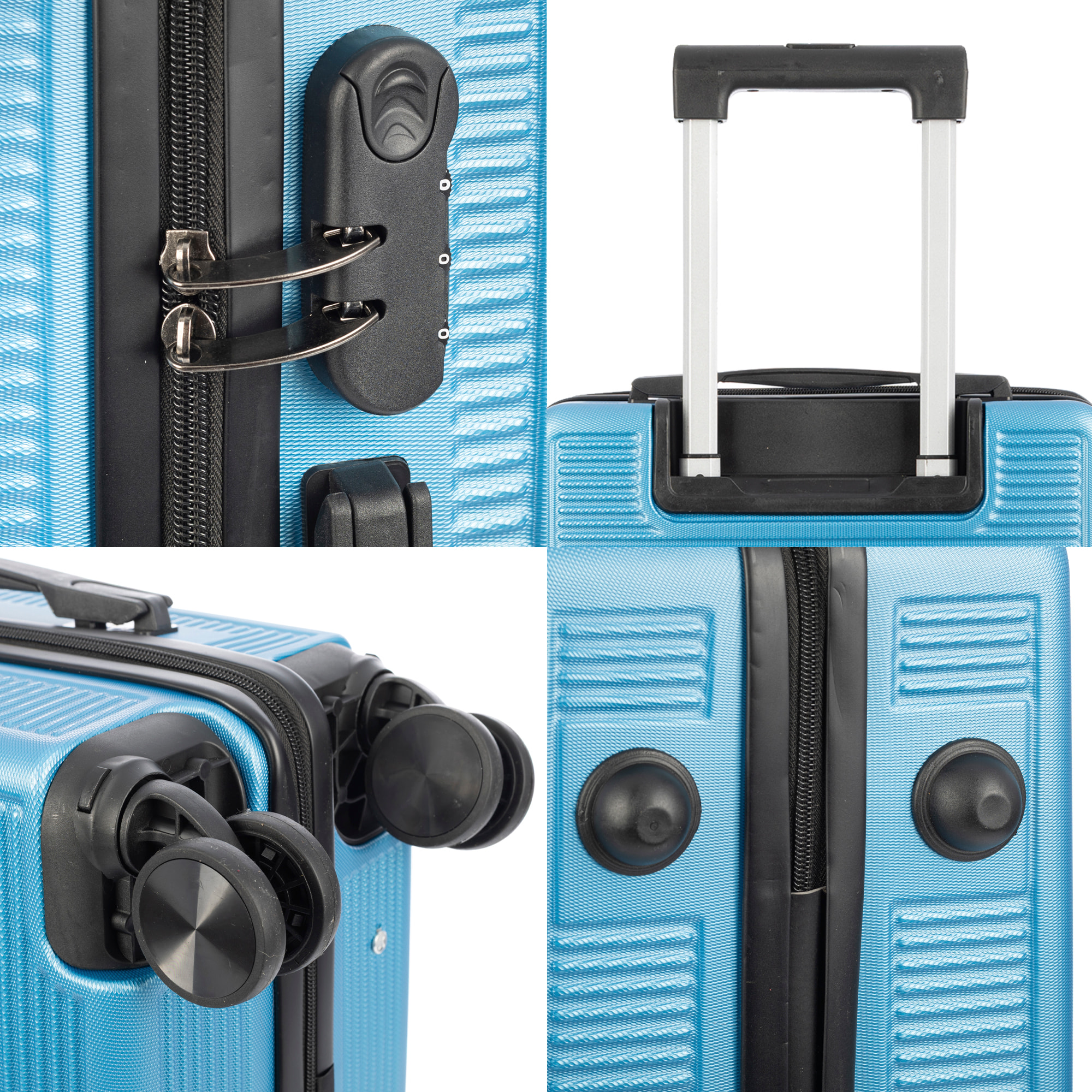 DAM Juego de 3 maletas Trolley, en material ligero ABS de alta resistencia. Cerradura numérica y 4 ruedas dobles extraíbles y giratorias 360°. 50x29x76 Cm. Color: Azul Vaquero